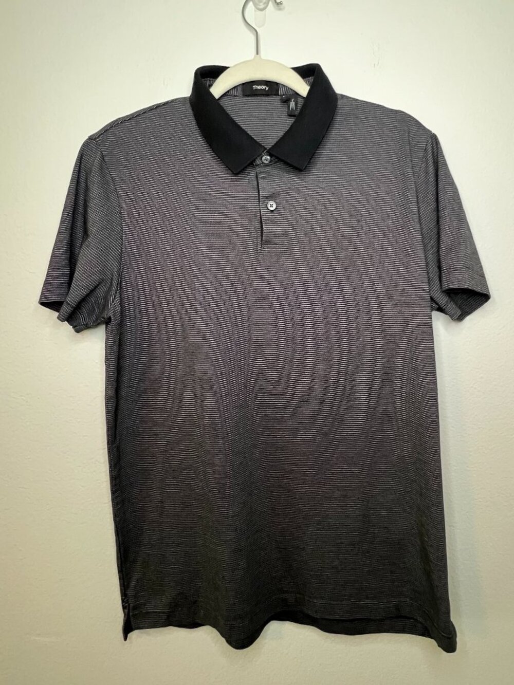 Theory Sandhurst Dotted Stripe Jacquard Polo Shirt Mens Large Black White